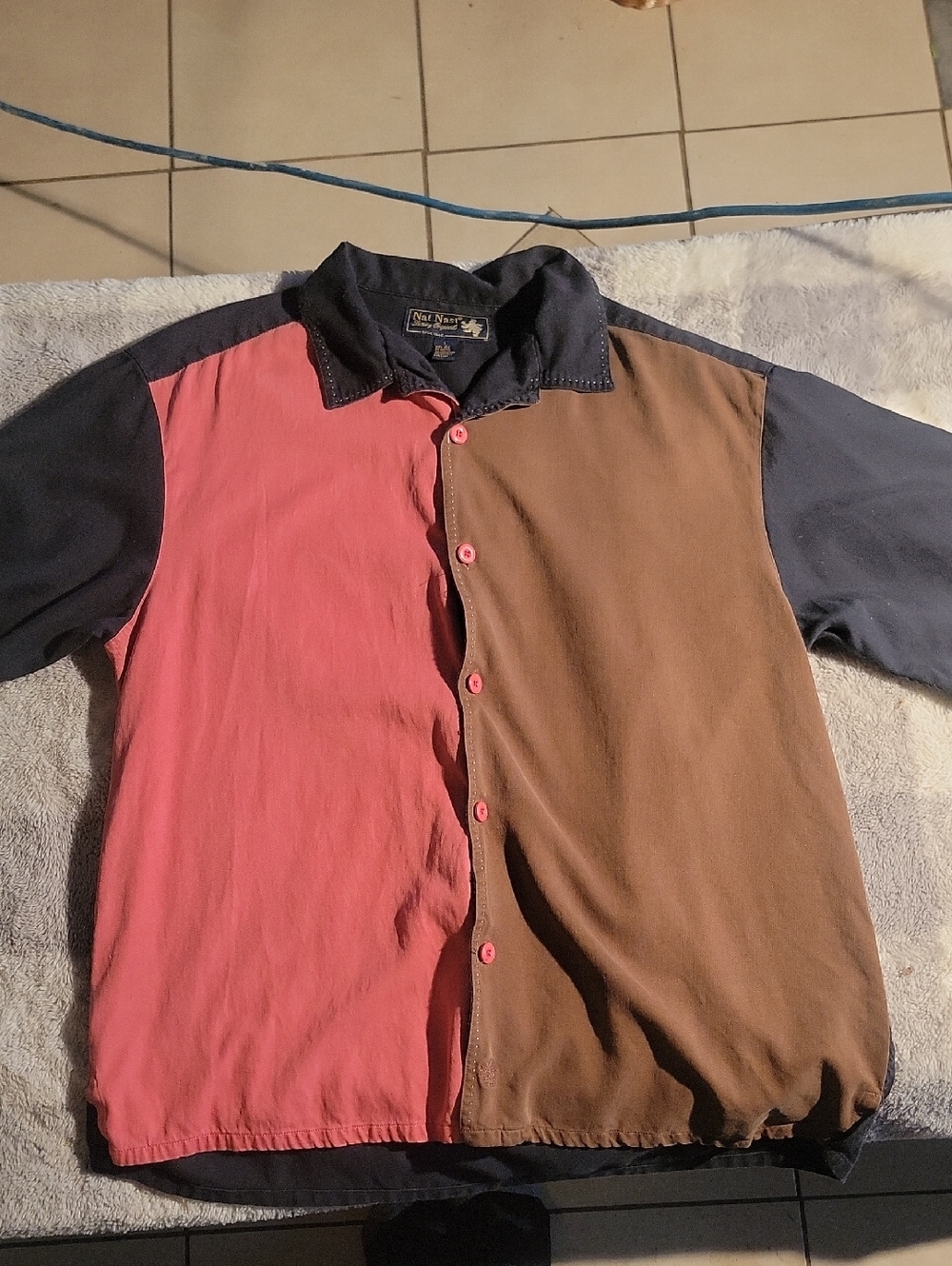 Nat Nast Button-Down Shirt in Pink, Brown & Navy